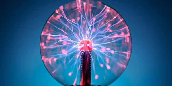 Colorful plasma globe with electric tendrils.
