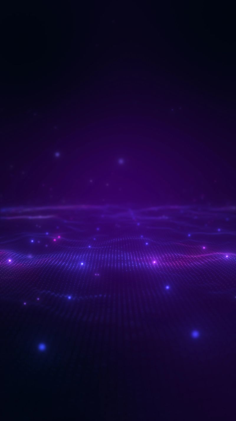 Futuristic Tech Grid Background, Glowing Dots in Purple Blue Neon.