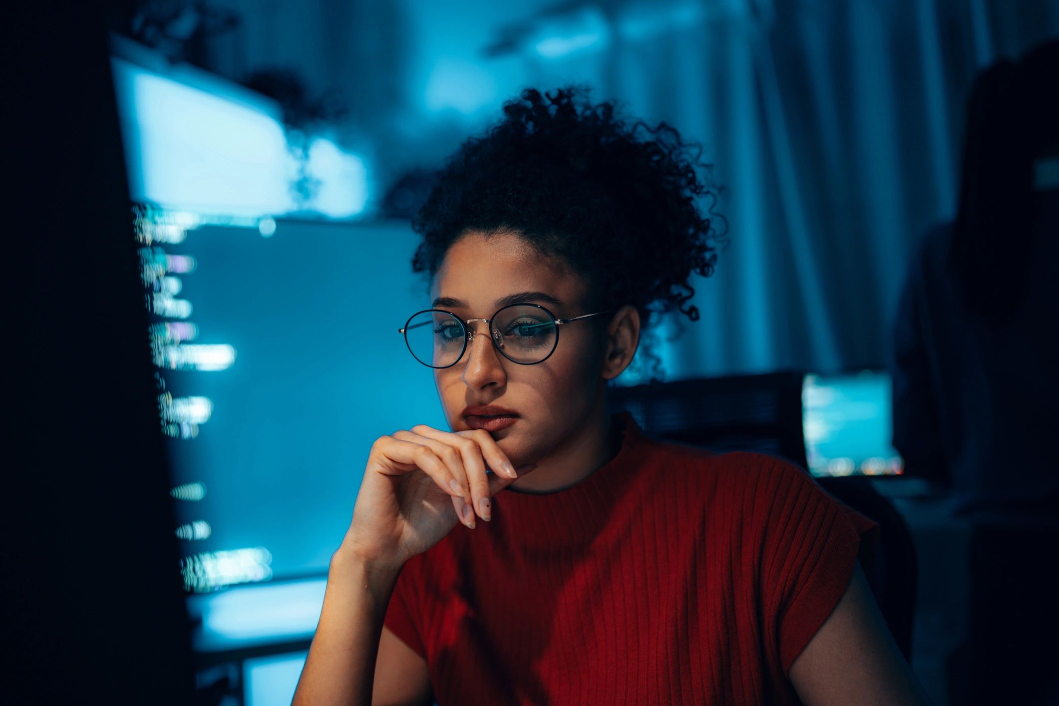 Business owner working late on invoicing