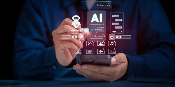 Person interacting with AI interface on a smartphone, showcasing artificial intelligence features.