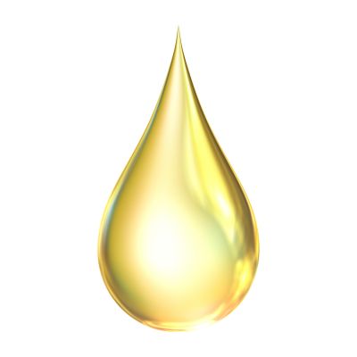 Golden drop of liquid with reflective surface.