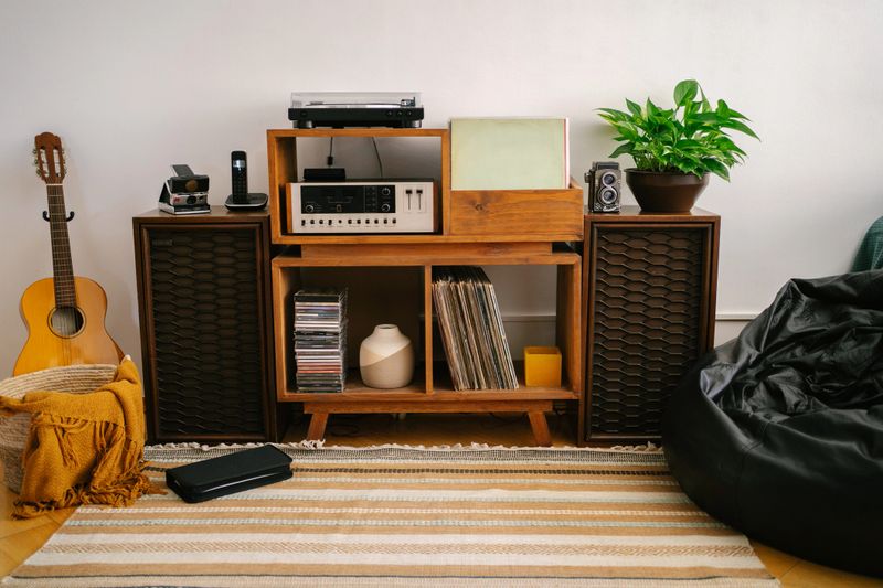 Retro style living room with vinyl record player