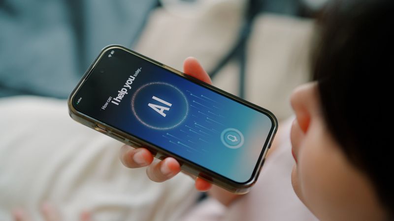 Asian woman using Ai apps at home for planning to travel