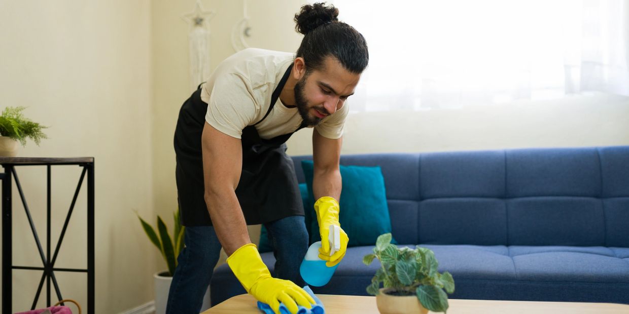 Man high touch disinfection work