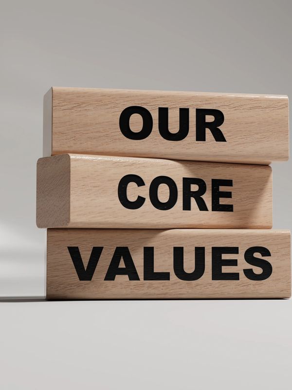 Wooden blocks stacked with the words 'Our Core Values'.