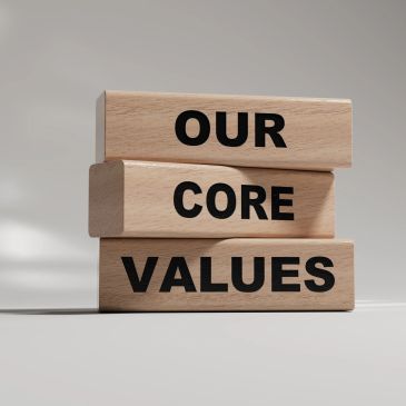 Wooden blocks with the words 'Our Core Values'.