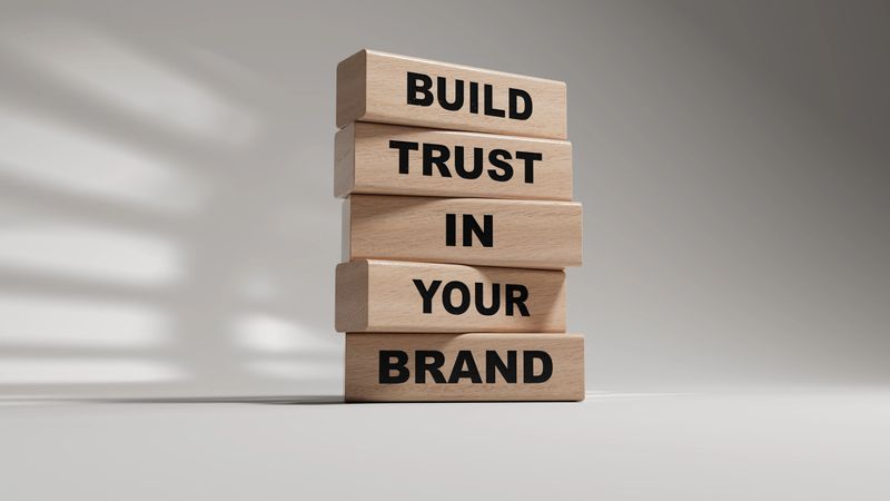 Build trust in your brand symbol. wooden blocks with words Build trust in your brand.Business and Build trust in your brand concept.3D rendering on white background.
