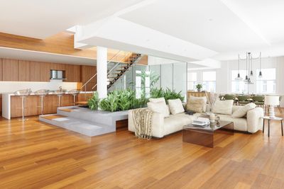 Living space design, install. Wooden flooring. Interior design. Refurbishment 