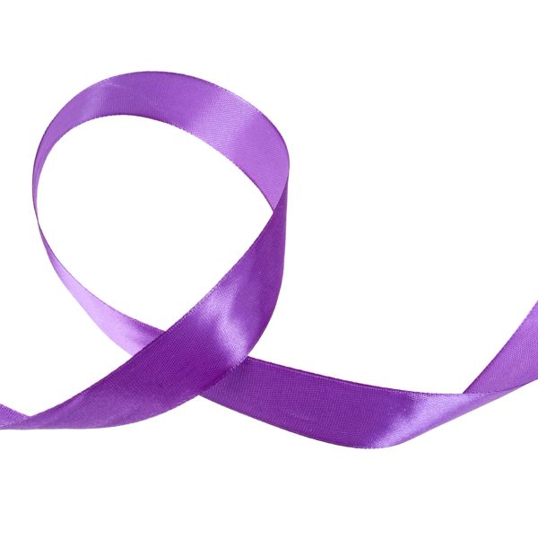 A purple satin ribbon on white background.