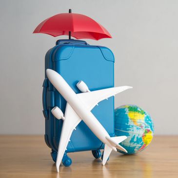 Passport, plane and globe in black and gold 
