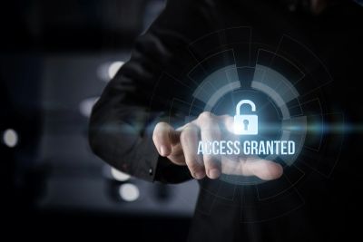 Digital access granted with a futuristic lock interface.