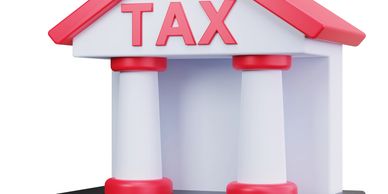 3D model of a tax building with red and white colors.