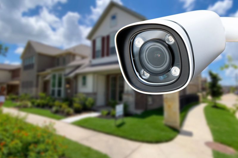 Security camera and private house on the background