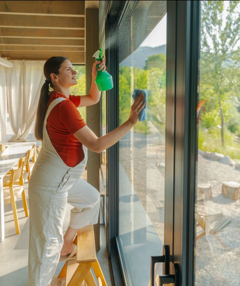 Photo of a pregnant woman cleaning her home