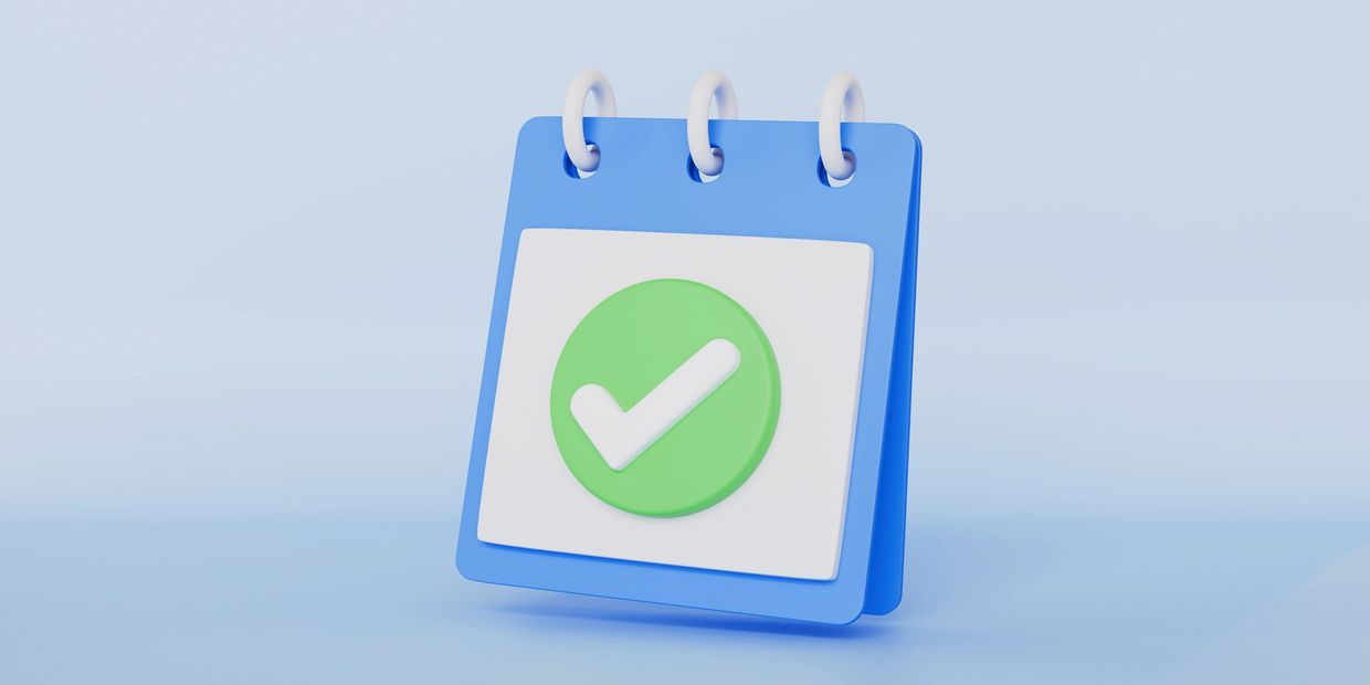 3D calendar with a green checkmark symbolizing a completed task.