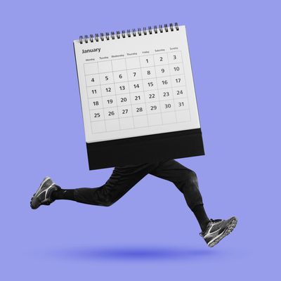 Man running with a calendar.  Delivery times, dispatch times.