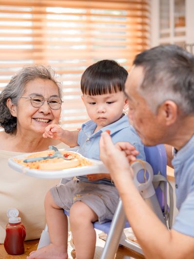 Grandparents caring for a toddler.