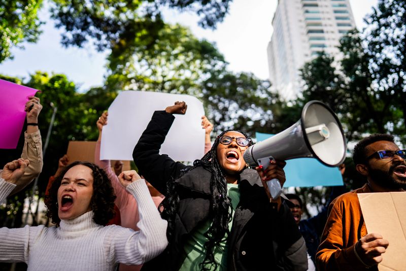 People protesting outdoors