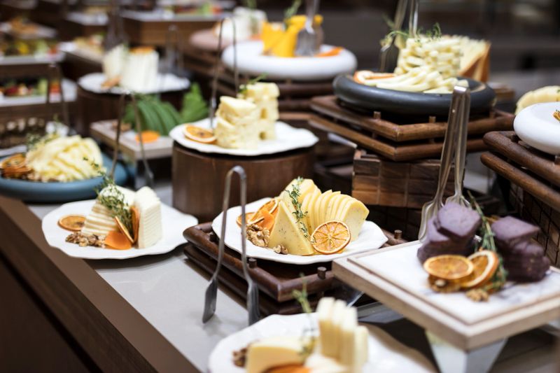 Catering cheese buffet food in hotel restaurant