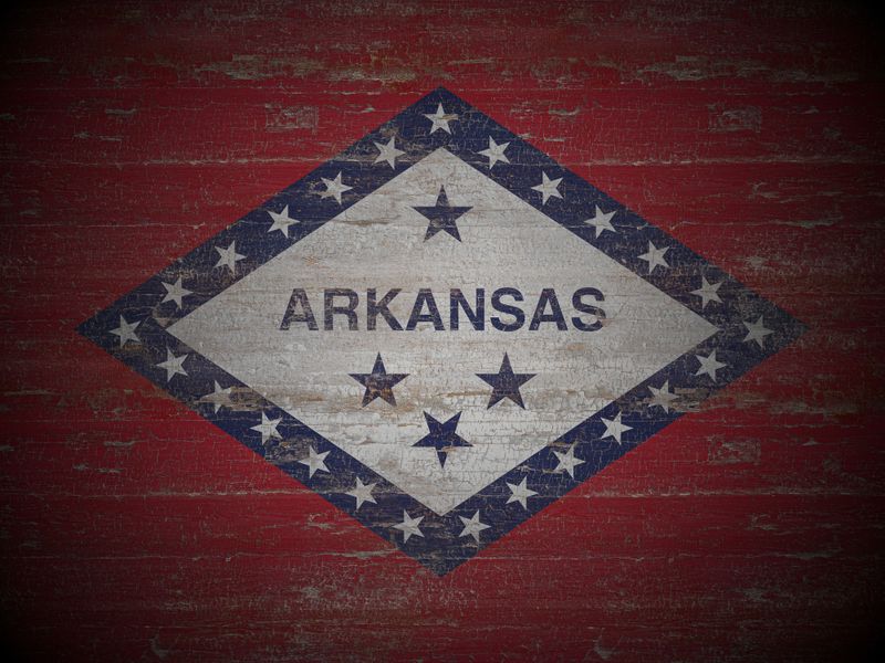Old wooden Arkansas state flag background. 3d illustration.