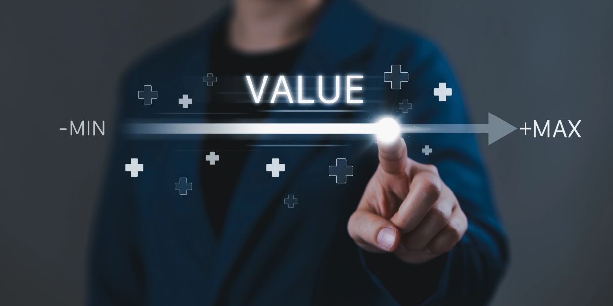 Person adjusting a value slider from minimum to maximum with a finger.