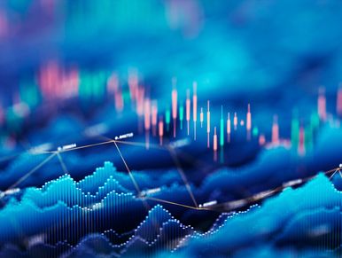 Abstract digital data visualization with blue and pink tones.