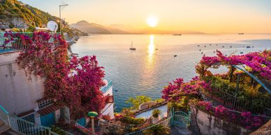 Looking at the Mediterranean  ocean from From a hotel in Amalfi Italy