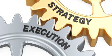 Interconnected gears labeled Strategy and Execution.