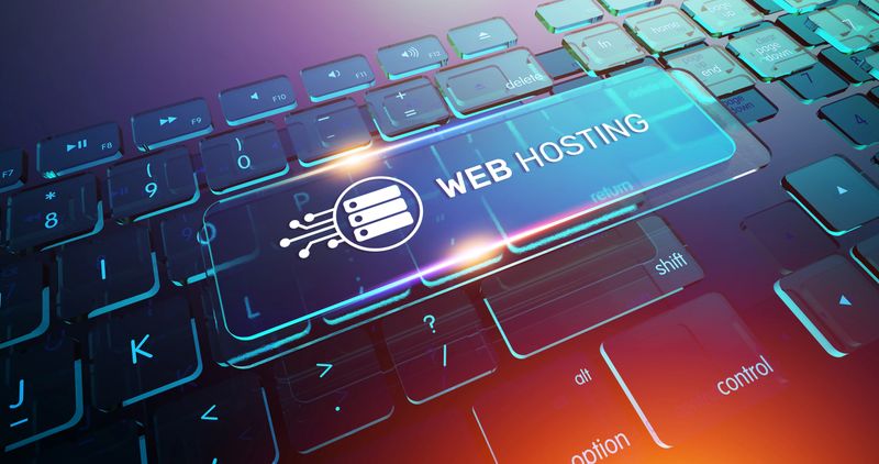 This futuristic and conceptual image centers on Web Hosting, a cornerstone of the modern Internet. A glowing, translucent key on a dark keyboard features a server Icon, symbolizing the powerful infrastructure of Cloud Computing and Data management. This visual is a perfect metaphor for the Technology that powers Online services, from websites to complex applications. It's an ideal graphic for web hosting companies, IT Support services, and presentations about Digital Transformation, showcasing the seamless Connection and Innovation that define the digital Future.