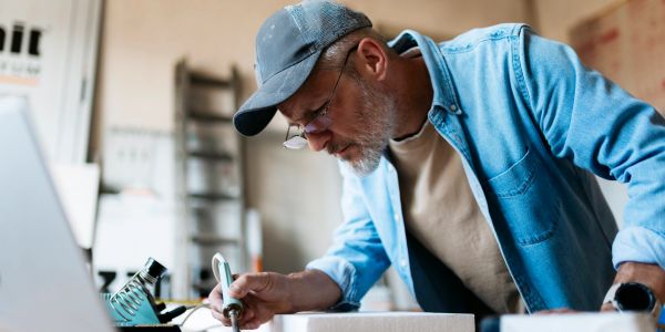 Man soldering electronic components.