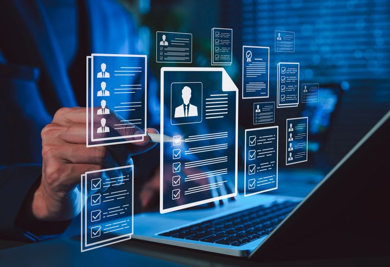 Digital resume screening by hr professional. Human resource manager evaluate resumes or CV online, modern recruitment and candidate selection processes. The best employees for corporate business.