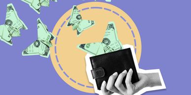 Origami butterflies made from dollar bills flying out of a wallet.
