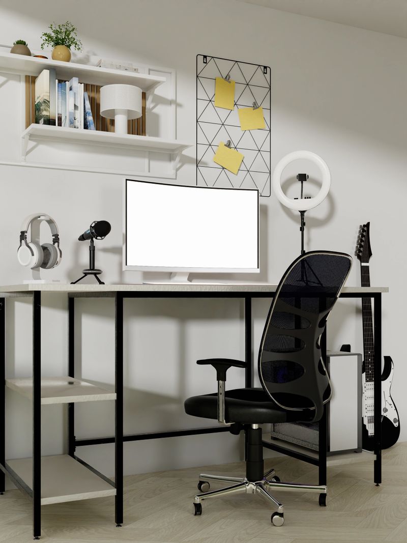 A functional streaming room featuring a minimalist workspace, perfect for content creation and productivity.