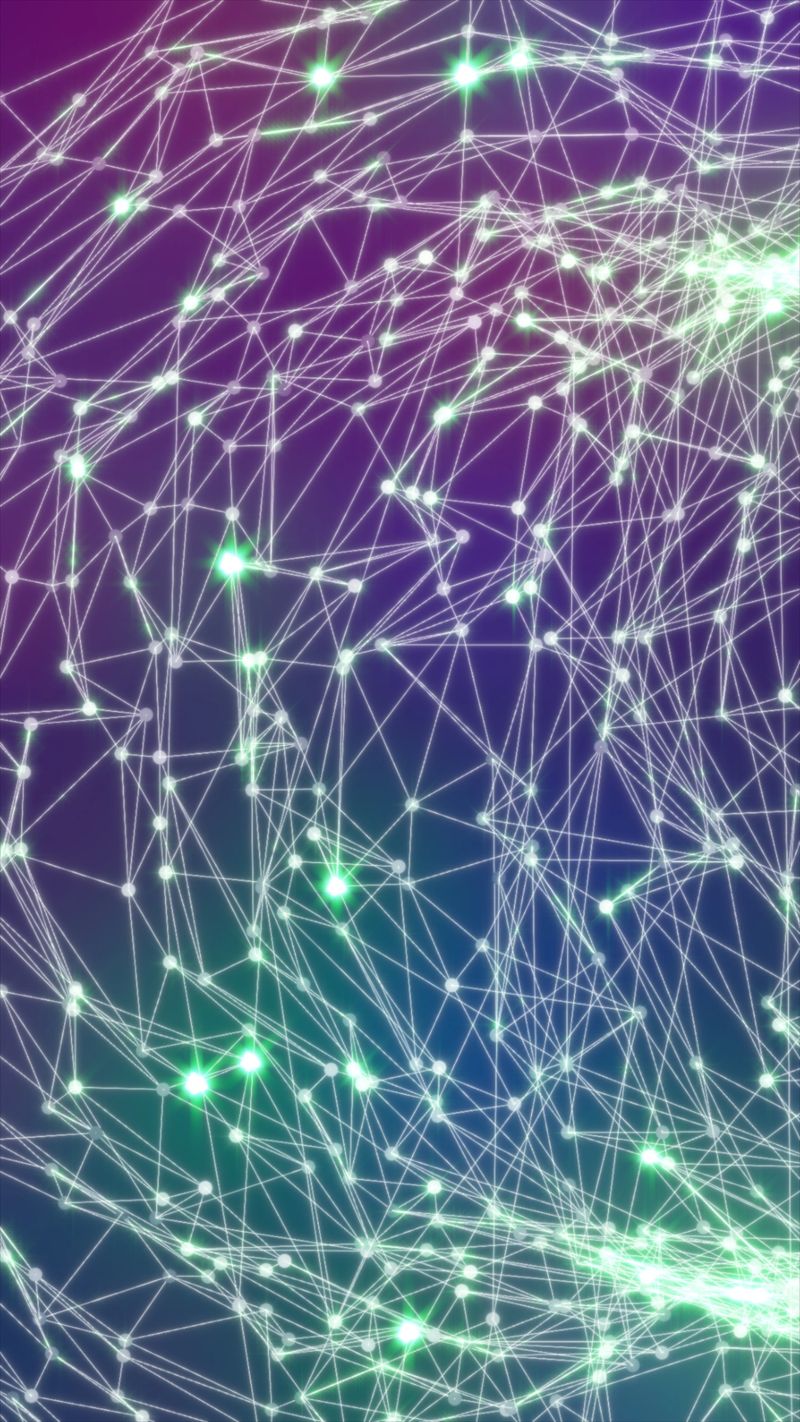 Abstract digital network with glowing green nodes and connecting white lines.
