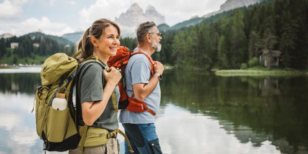 Vintage travelers exploring historic sites.