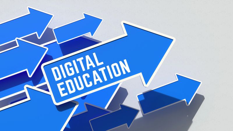 A concept image symbolizing the progress and forward direction of Digital Education, represented by a group of upward-pointing blue arrows. This graphic is perfect for e-learning platforms, educational technology companies, and content discussing the future of learning. The dynamic movement of the arrows illustrates growth, improvement, and the positive momentum of online training.