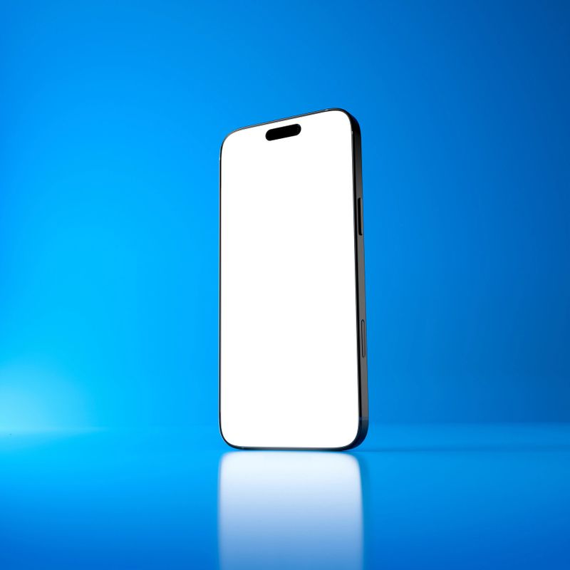 3D render illustration of mobile phone for mock up. Smartphone frame blank screen isolated on blue background. For mockup. Template for place your brand or presentation.