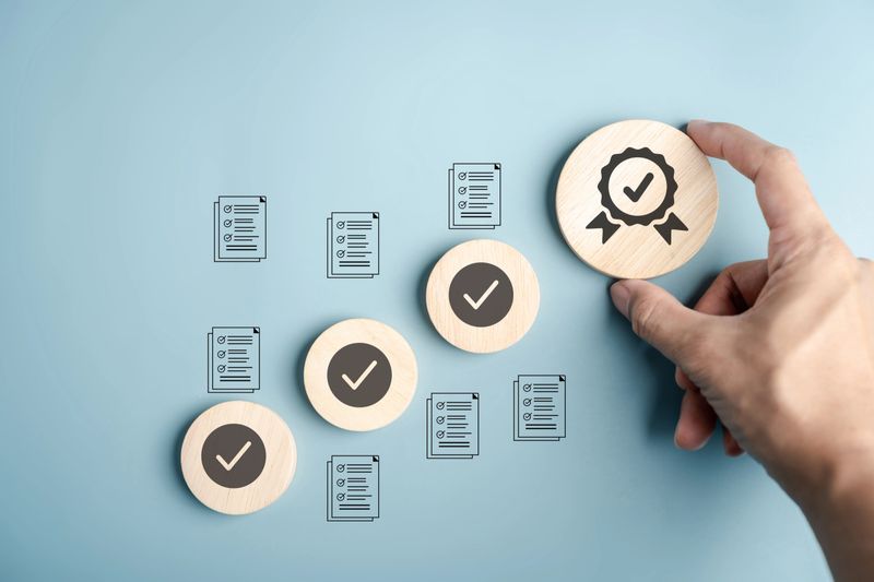 Quality approval document management system verified checklist forms and certification, representing audit, compliance, and quality assurance in digital workflow.