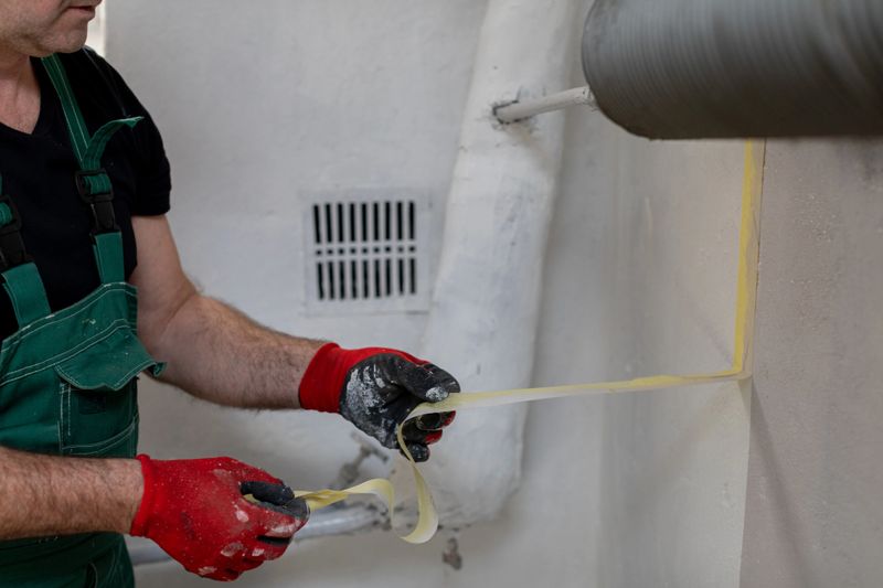 A highly skilled painter is meticulously applying vibrant yellow paint on a wall using a roller with precision