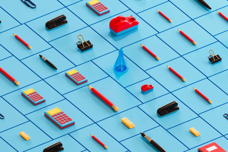 Back to School Background with School Supplies. Digitally generated image. 3d render.