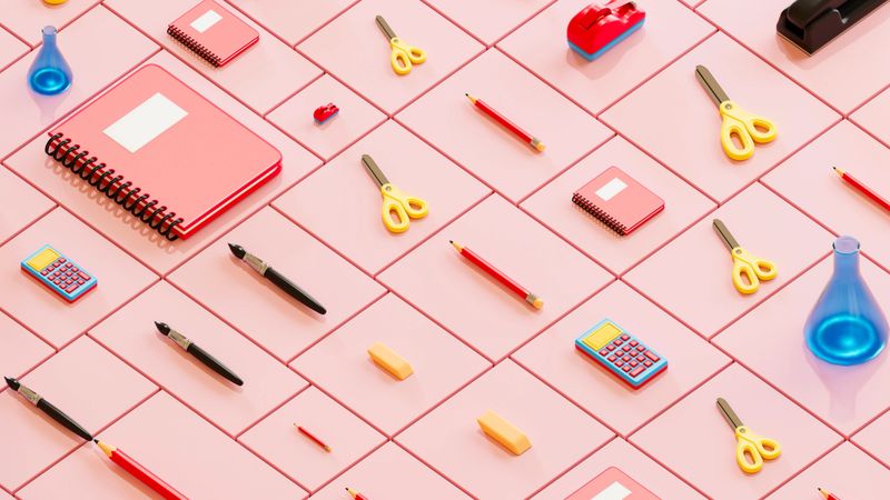 Back to School Background with School Supplies. Digitally generated image. 3d render.