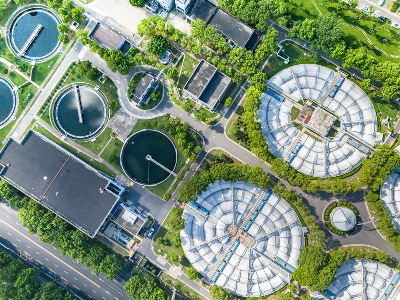 Overlooking the city's sewage treatment plant