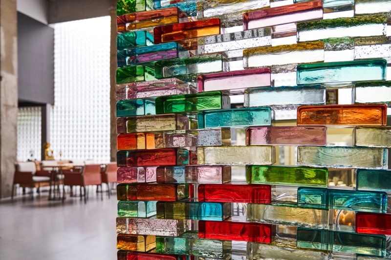 Wall with colorful glass blocks