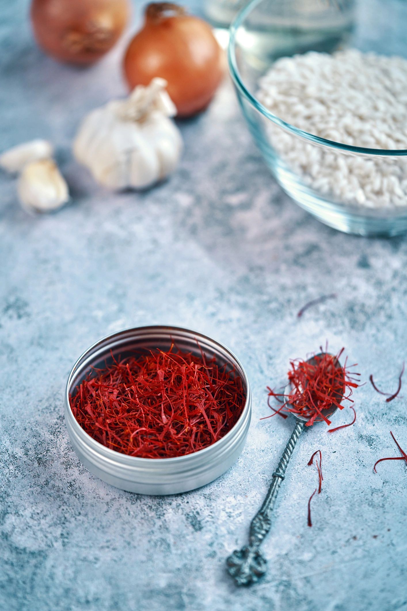 Close-up of vibrant saffron threads in an elegant display