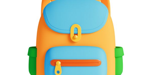 Colorful backpack with blue, orange, green, and yellow accents.