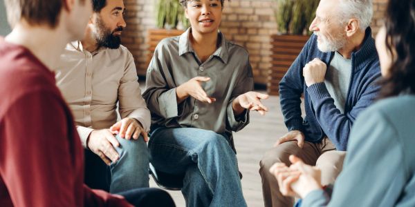 A group discussion in a casual setting.