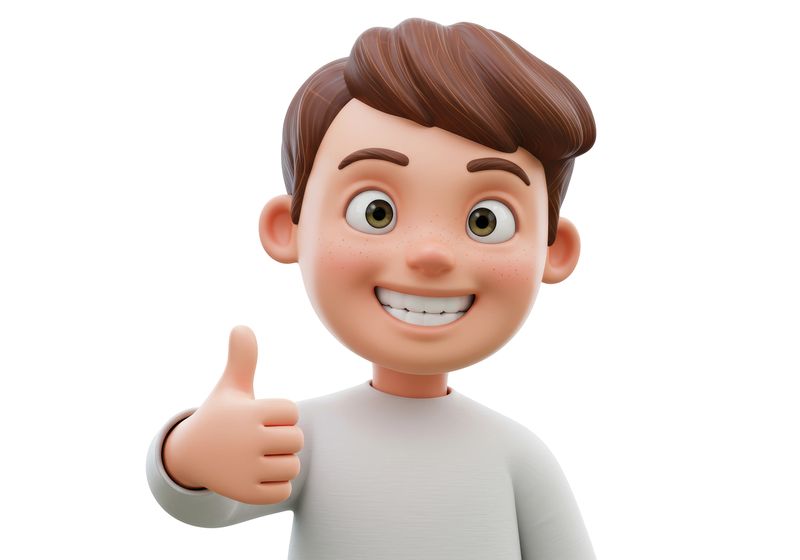 Isolated Cartoon Boy Giving Thumbs Up with Smiling Expression