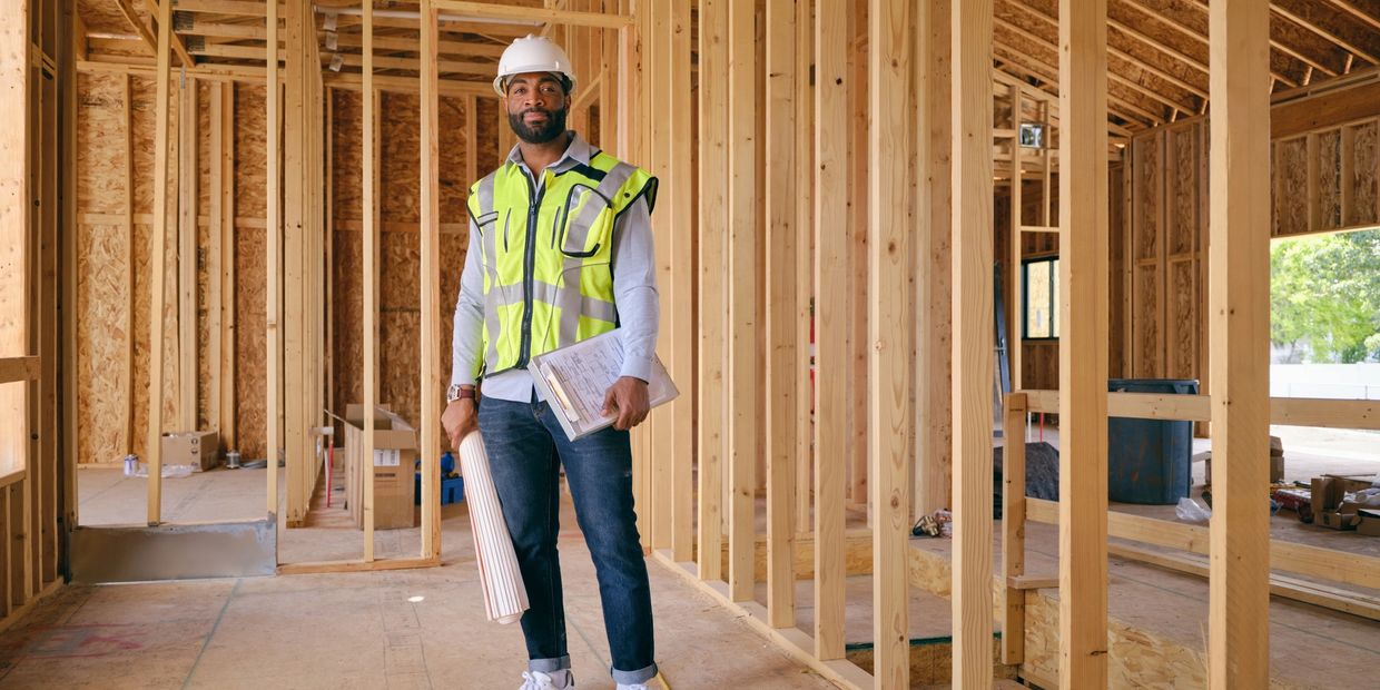 Local ADU builder in Columbus Ohio standing inside an ADU under construction