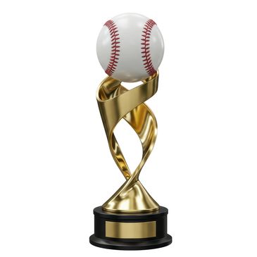Elegant gold baseball trophy with a twisting design and a baseball on top.