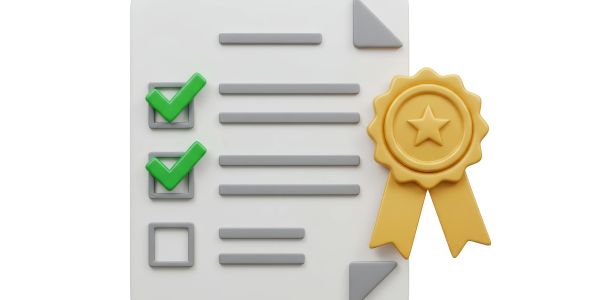 Checklist with a golden award ribbon.